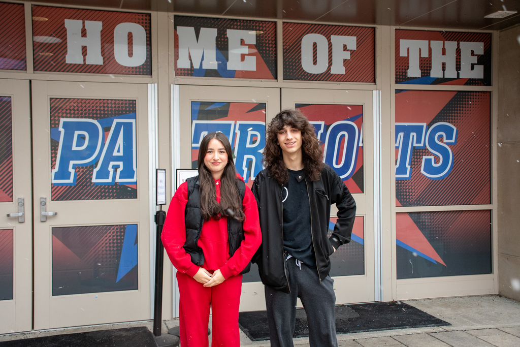 francis otero and corey agosto pose for photo outside binghamton high school before leaving for the all state festival in rochester