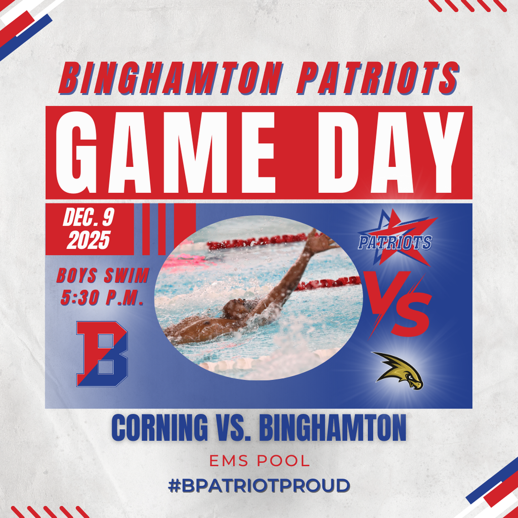 game day graphic with information about boys swim meet vs corning