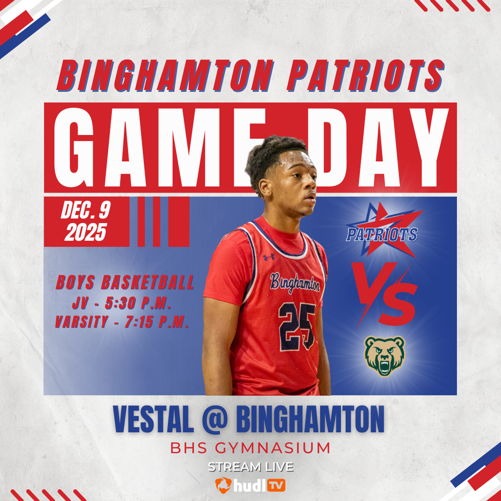 game day graphic with information about boys basketball game against vestal