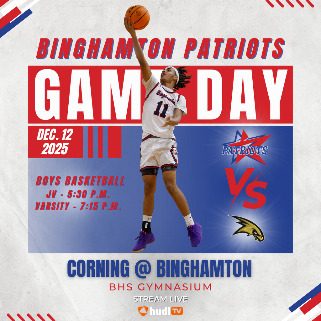game day graphic with information about boys basketball game against corning