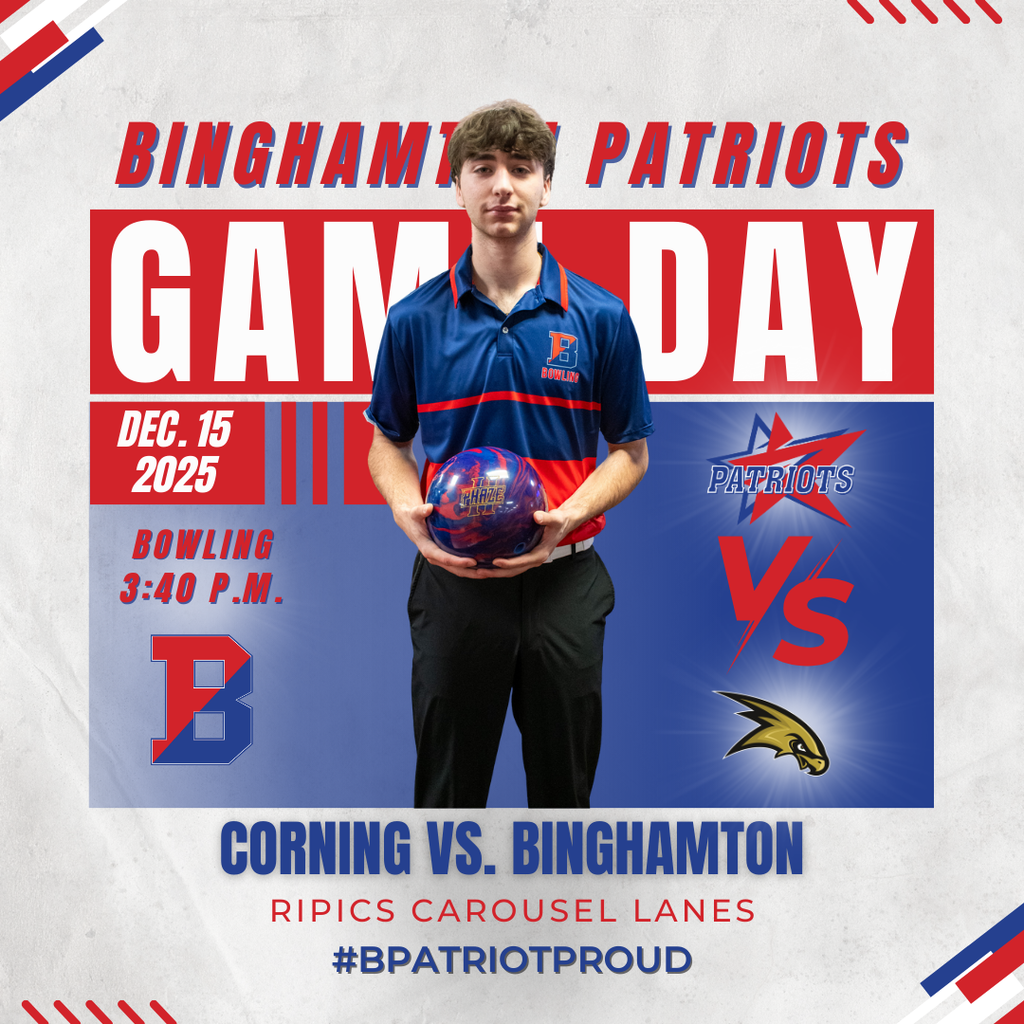 game day graphic with information about bowling match against corning