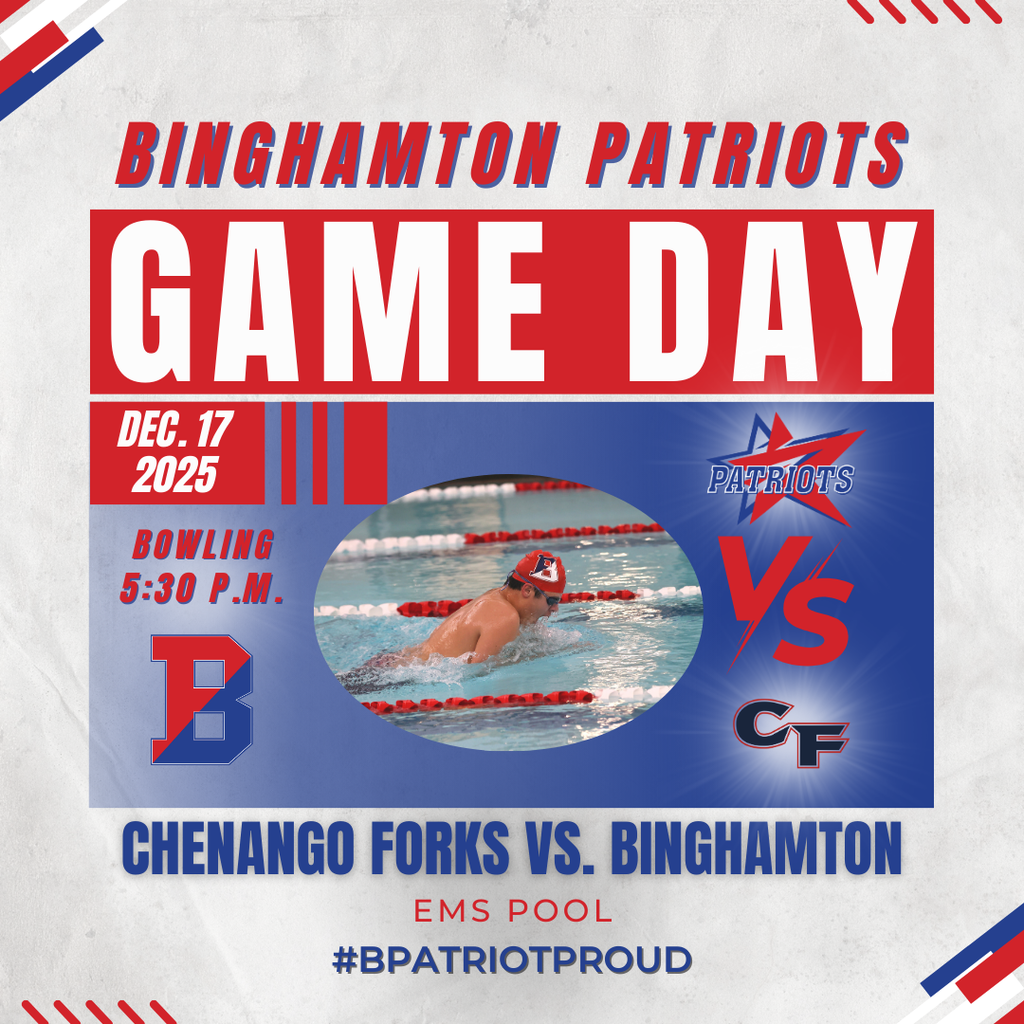 game day graphic with information about boys swim meet against chenango forks