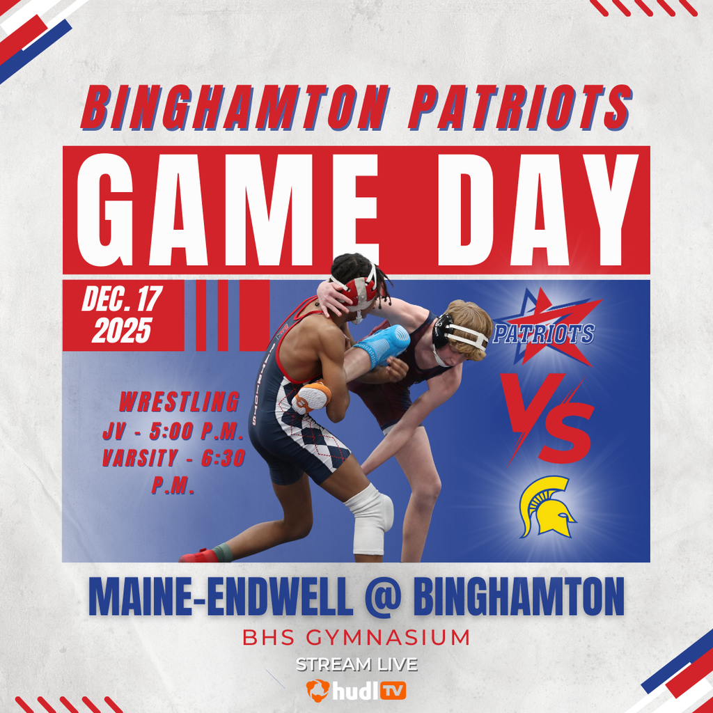 game day graphic with information about wrestling match against maine-endwell