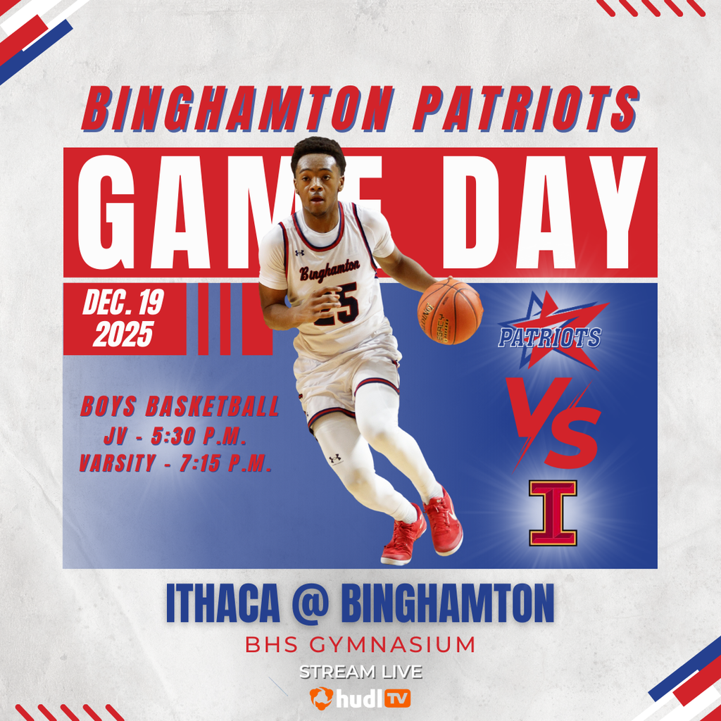 game day graphic with information about boys basketball game against ithaca