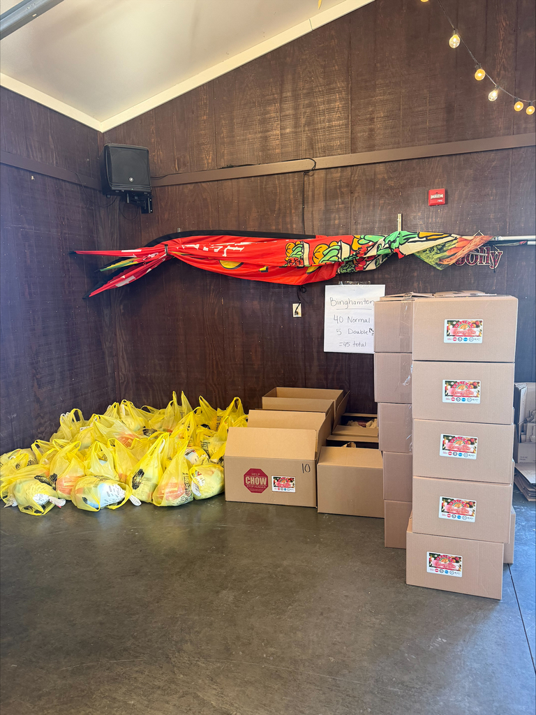 boxes and bags of food await delivery