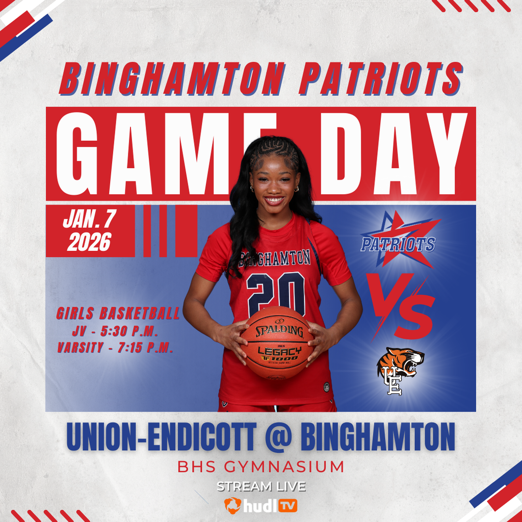 game day graphic with information about girls basketball game against union endicott