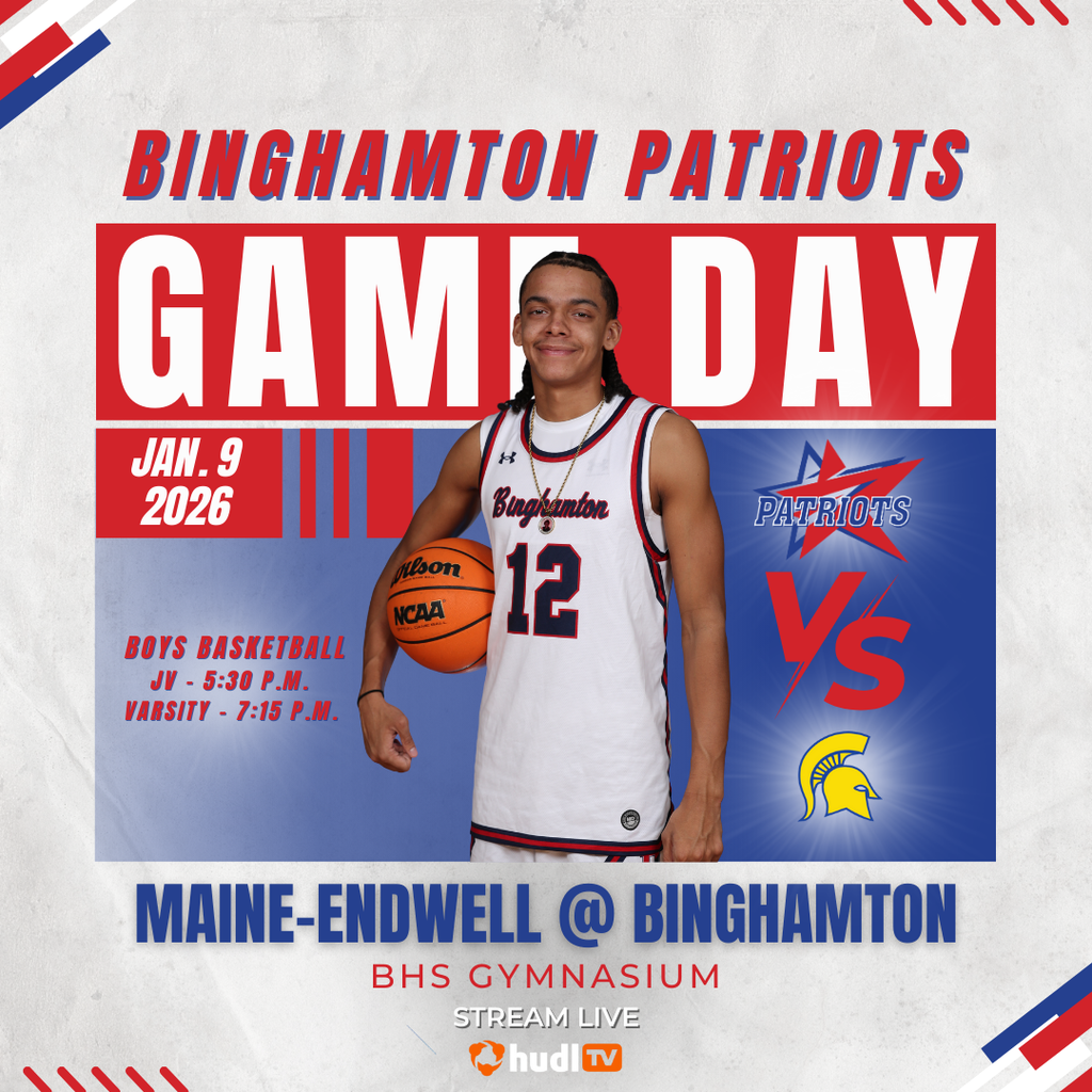game day graphic with information about boys basketball game against maine endwell