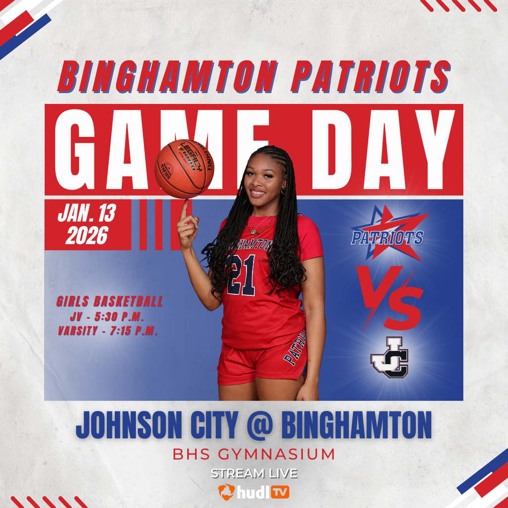 game day graphic with information about girls basketball game against johnson city