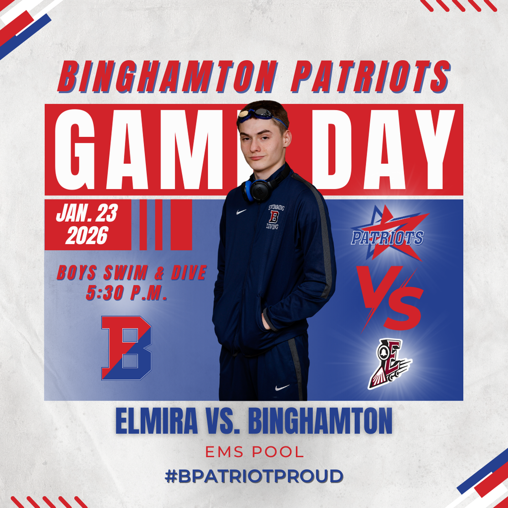game day graphic with information about boys swim meet against elmira