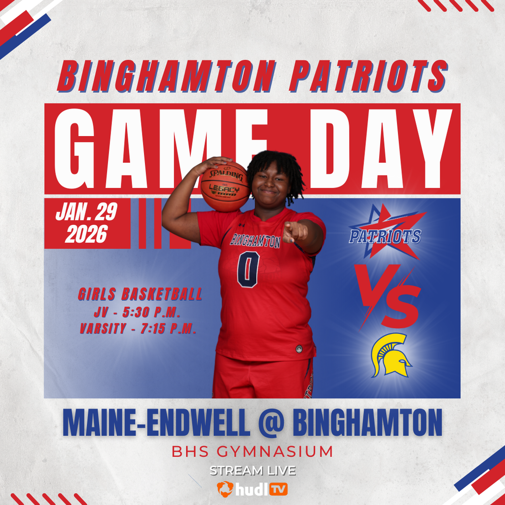 game day graphic with information about girls basketball game against maine endwell