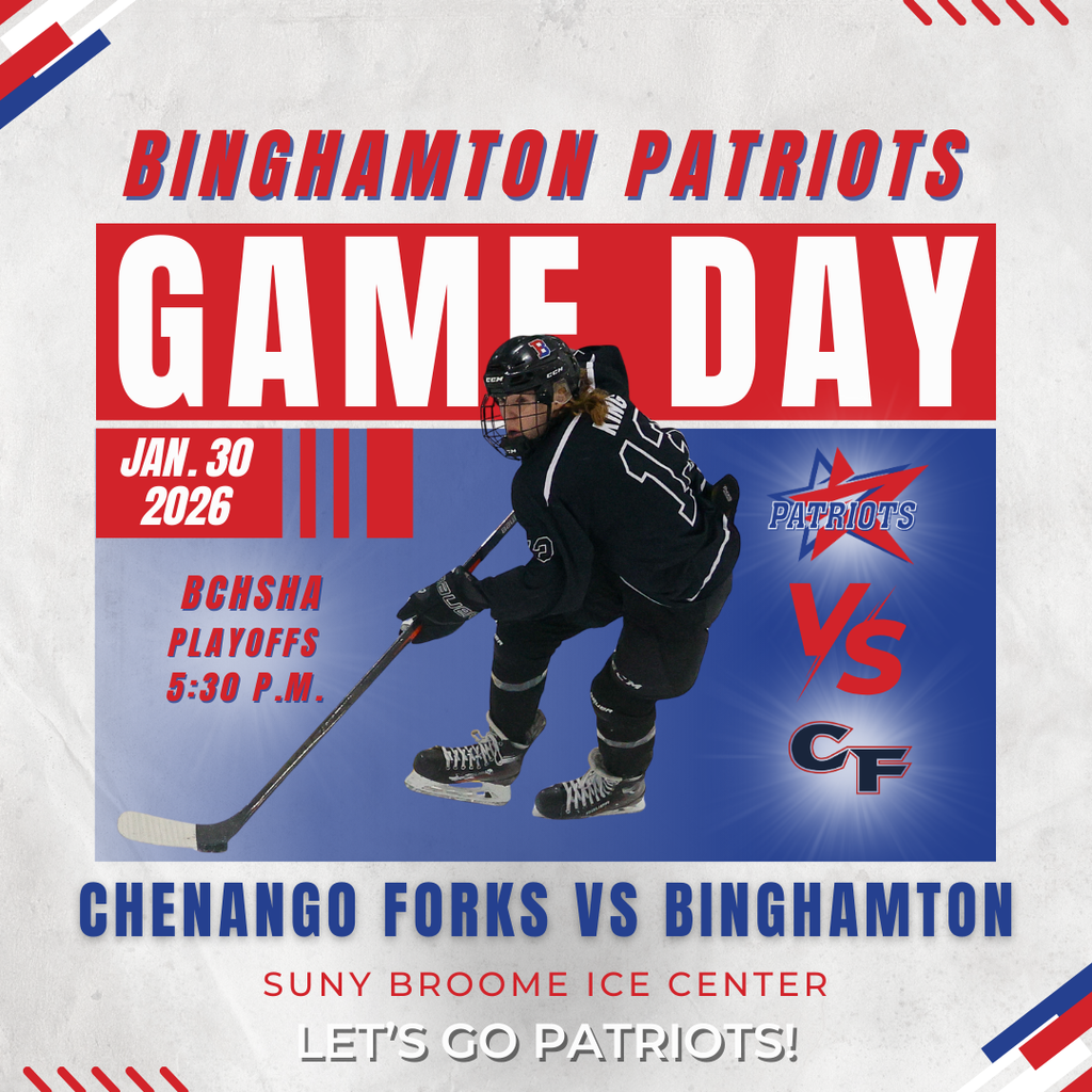 game day graphic with information about hockey playoff game against chenango forks