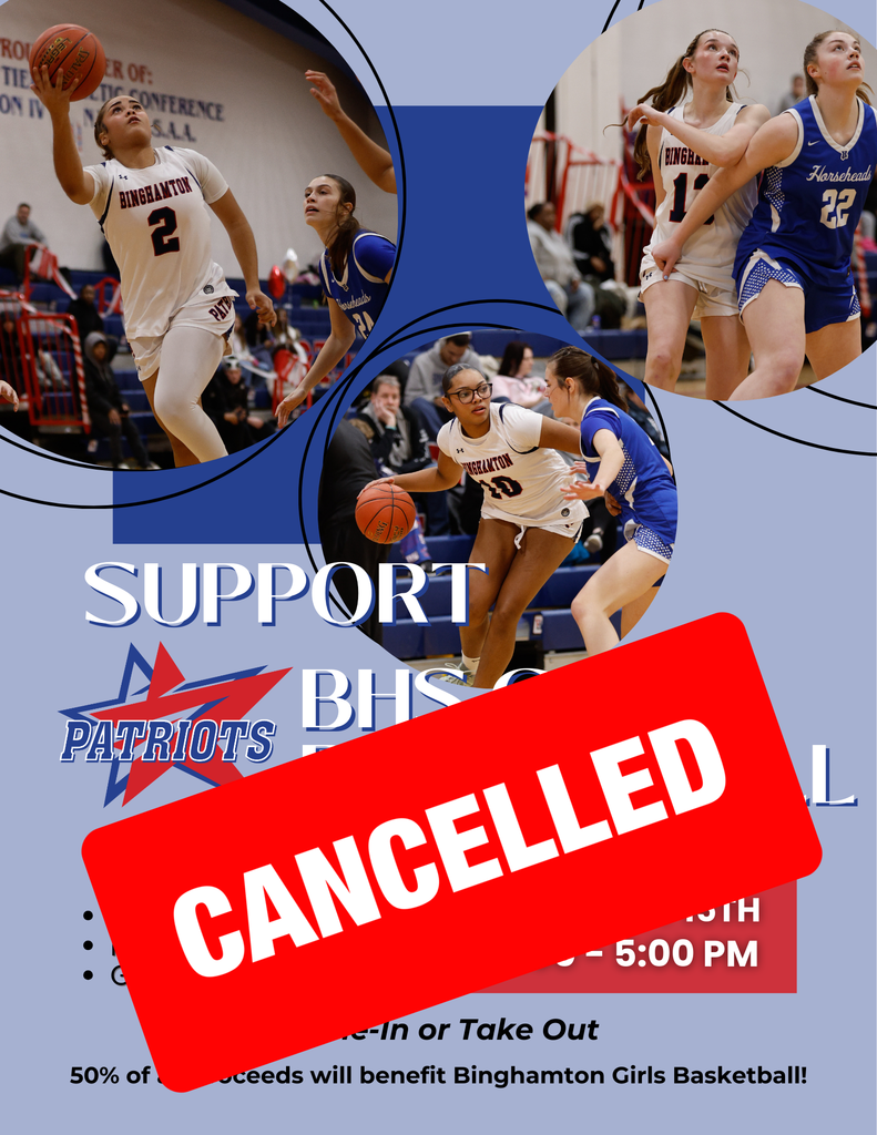 girls basketball fundraiser flyer with a "cancelled" stamp over the top