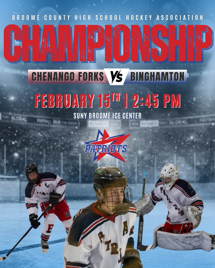 hockey championship graphic with photos of Binghamton high school hockey players