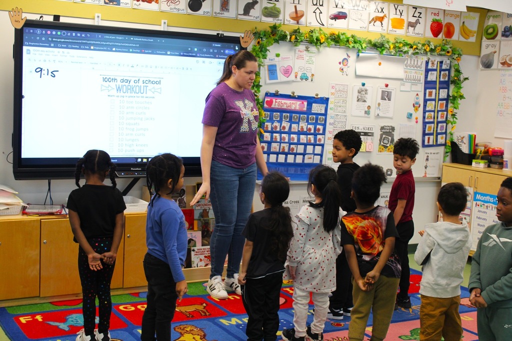 Students at Benjamin Franklin Elementary celebrating the 100th day of school