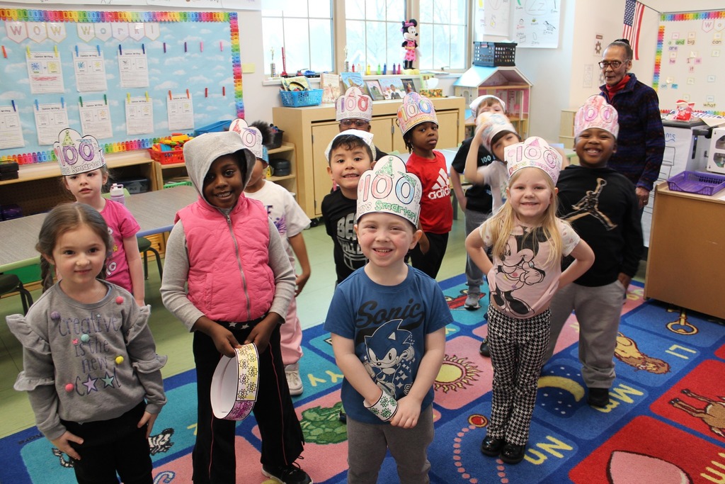 Students at Benjamin Franklin Elementary celebrating the 100th day of school