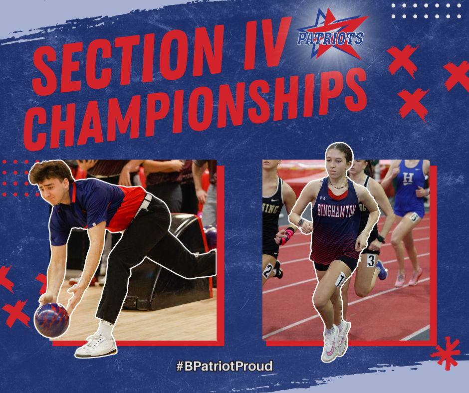 graphic with images of bowling and indoor track athletes competing in sectional playoffs