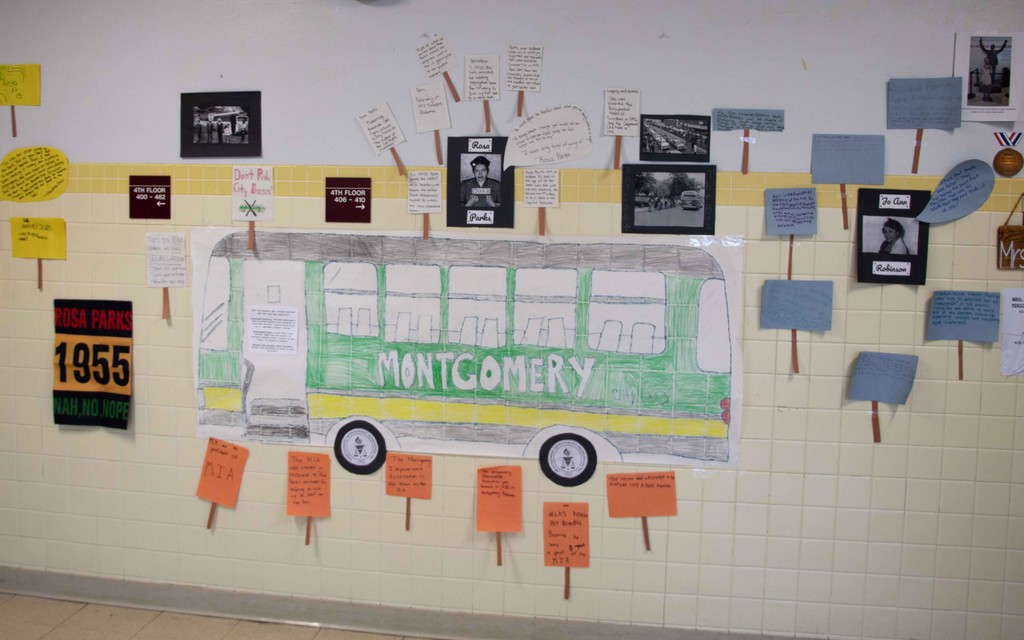 West Middle Students showed community partners the building's black history month exhibits