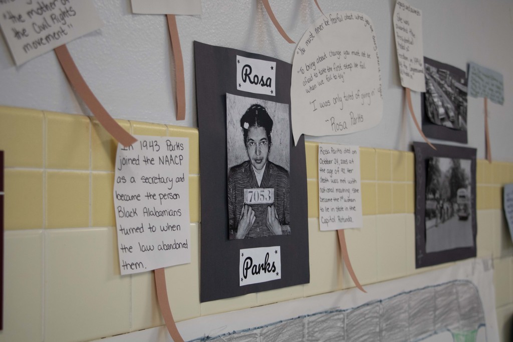 West Middle Students showed community partners the building's black history month exhibits