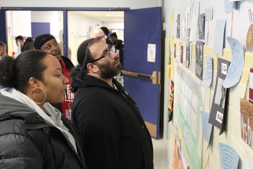 West Middle Students showed community partners the building's black history month exhibits
