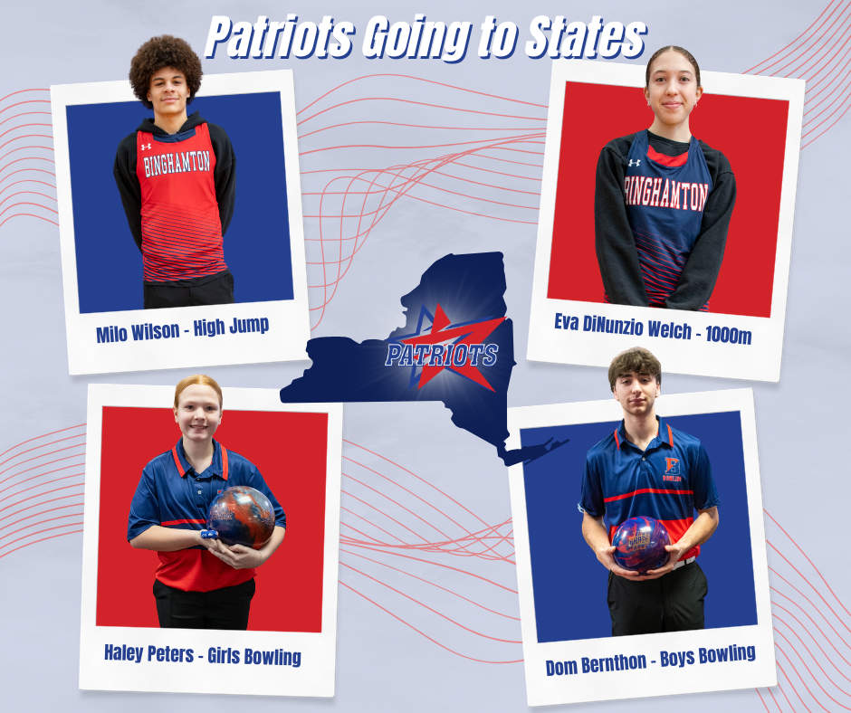 graphic with images of four binghamton athletes who will compete in the state tournament