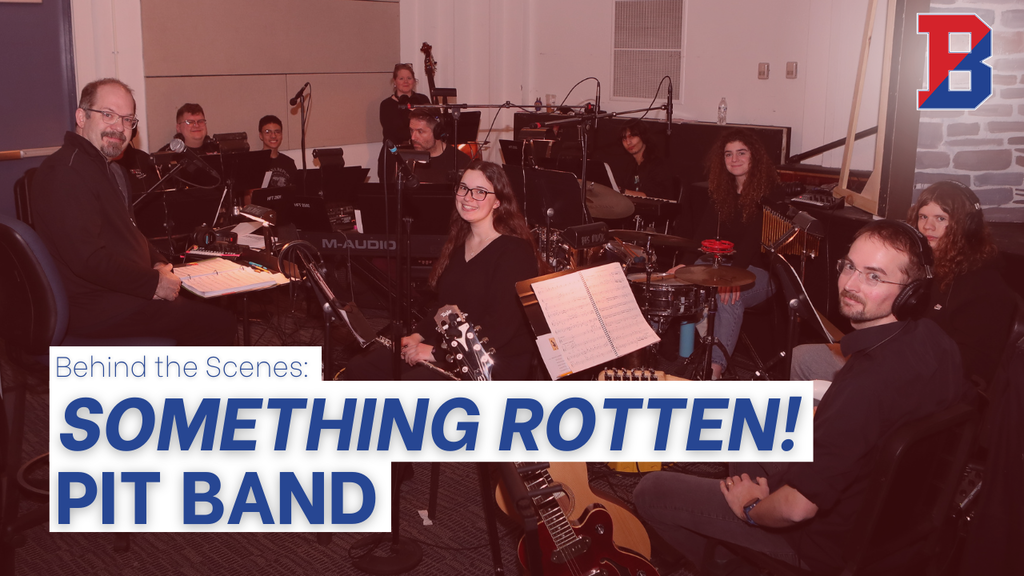 showcase arts graphic with image of pit band from bhs musical "something rotten!"