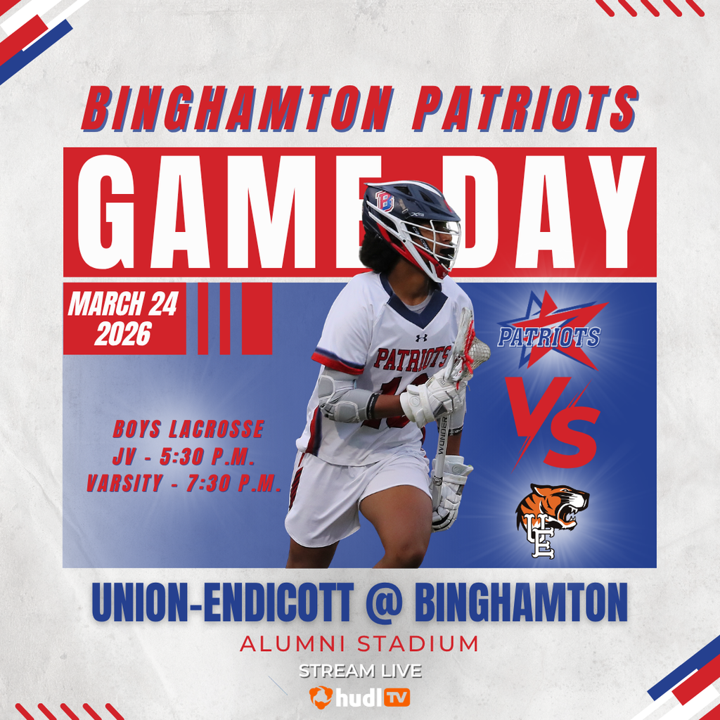 game day graphic with information about boys lacrosse game against union endicott