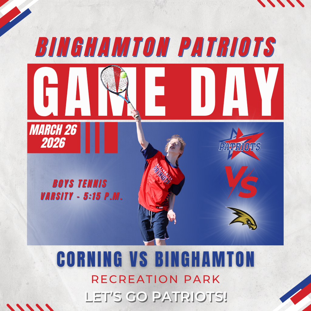 game day graphic with information about boys tennis match against corning