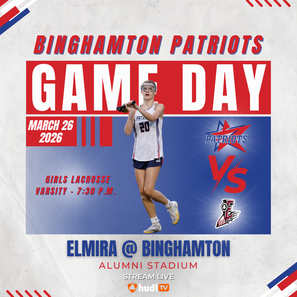 game day graphic with information about girls lacrosse game against elmira
