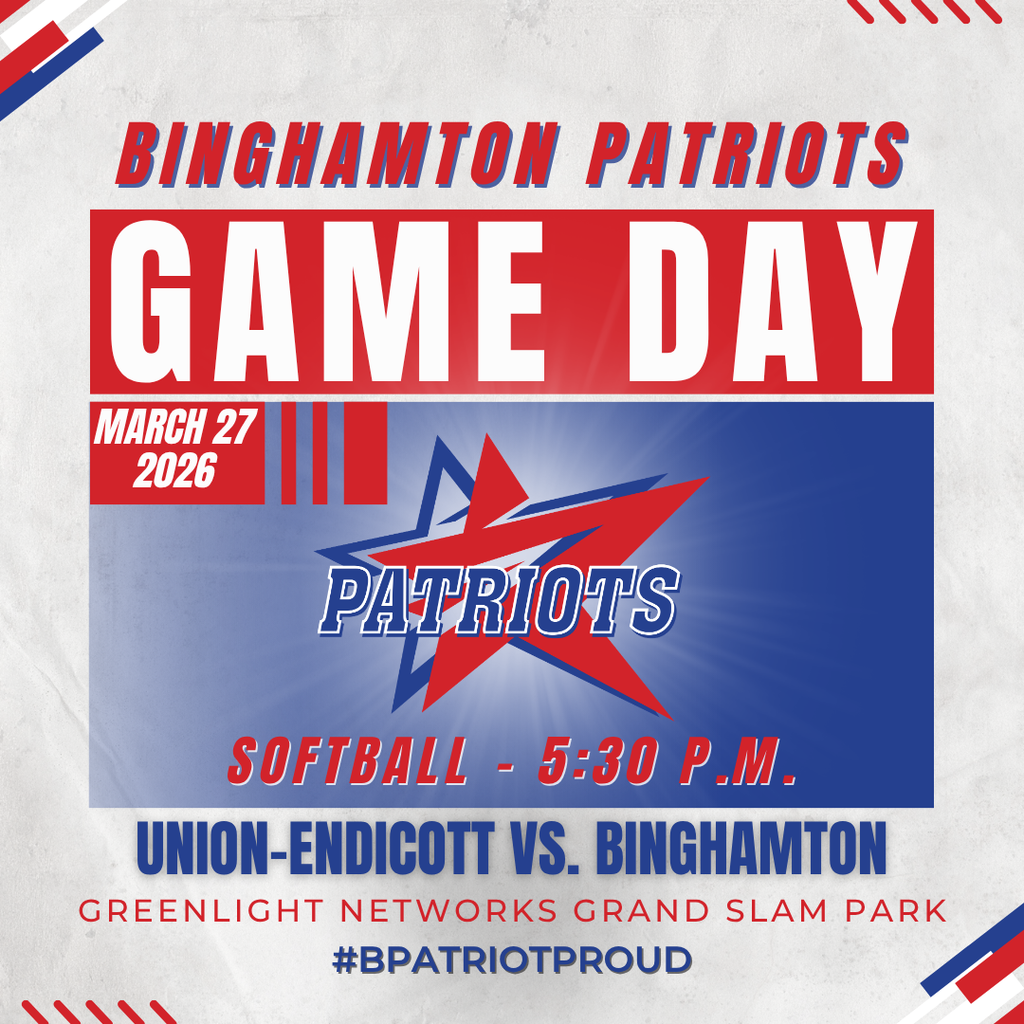 game day graphic with information about softball game against union endicott