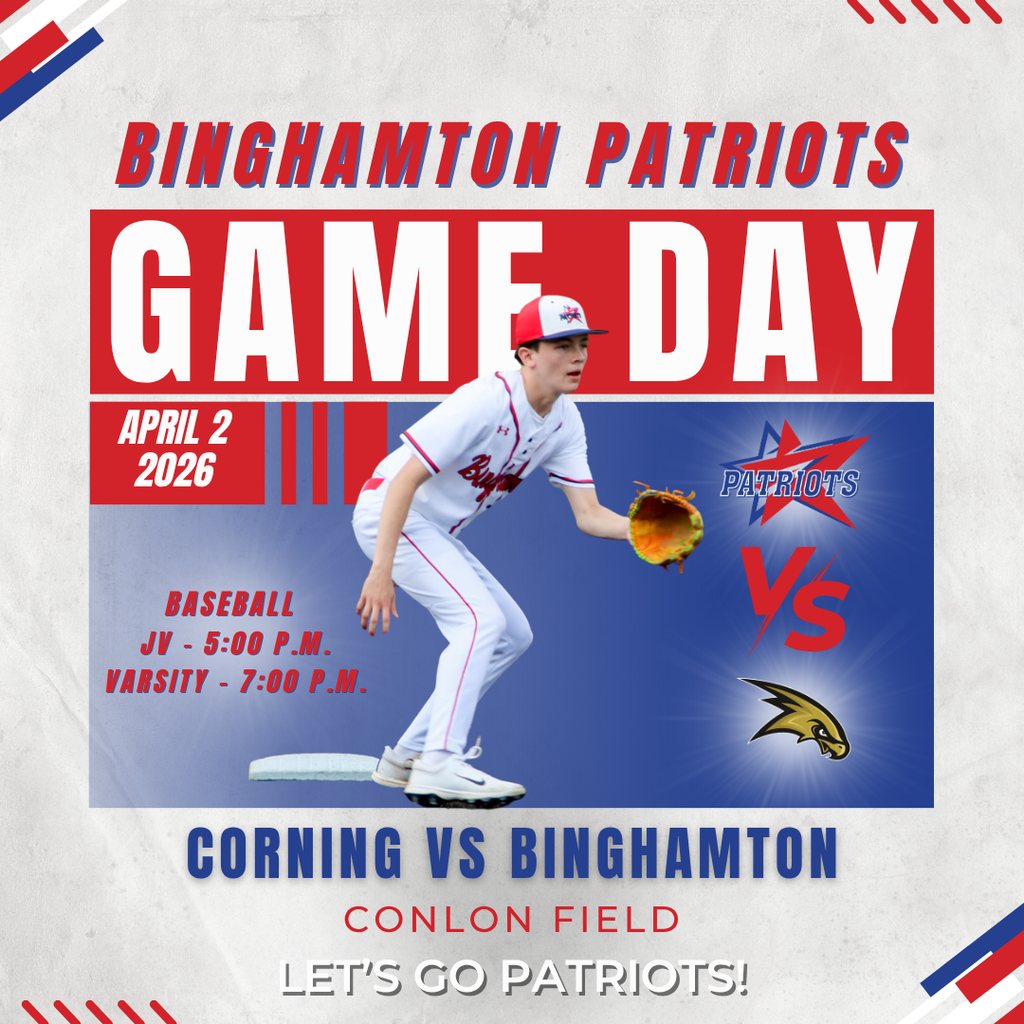 game day graphic with information about baseball game against corning