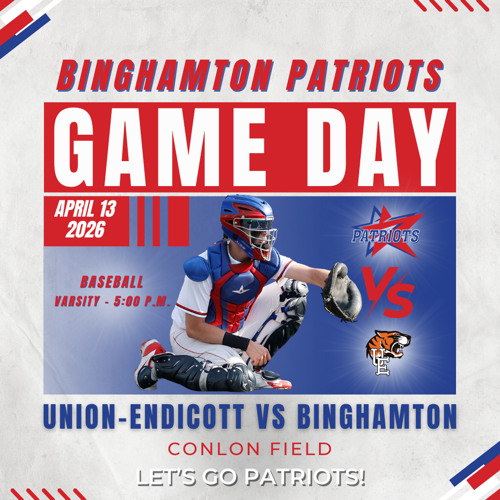 game day graphic with information about baseball game against union-endicott