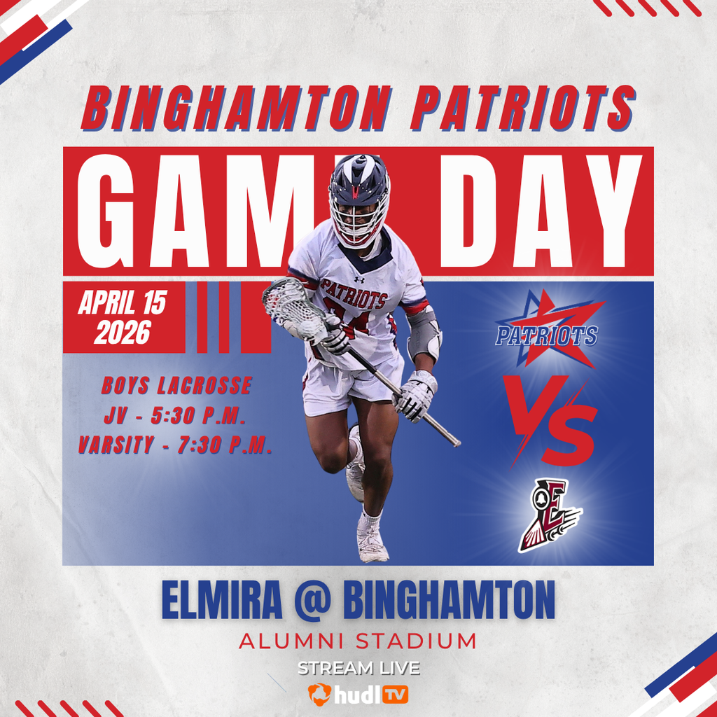 game day graphic with information about boys lacrosse game against elmira