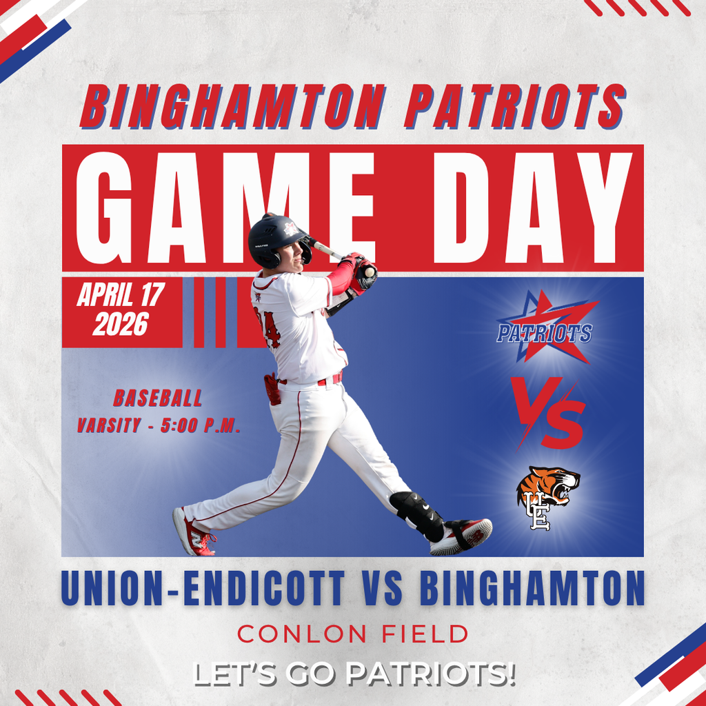 game day graphic with information about baseball game against union-endicott