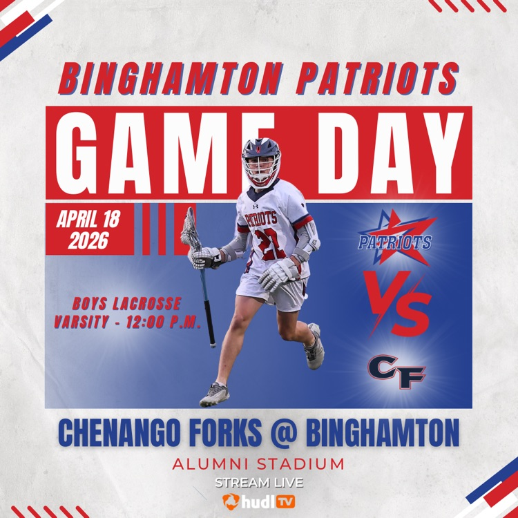 game day graphic with information about boys lacrosse game against Chenango forks