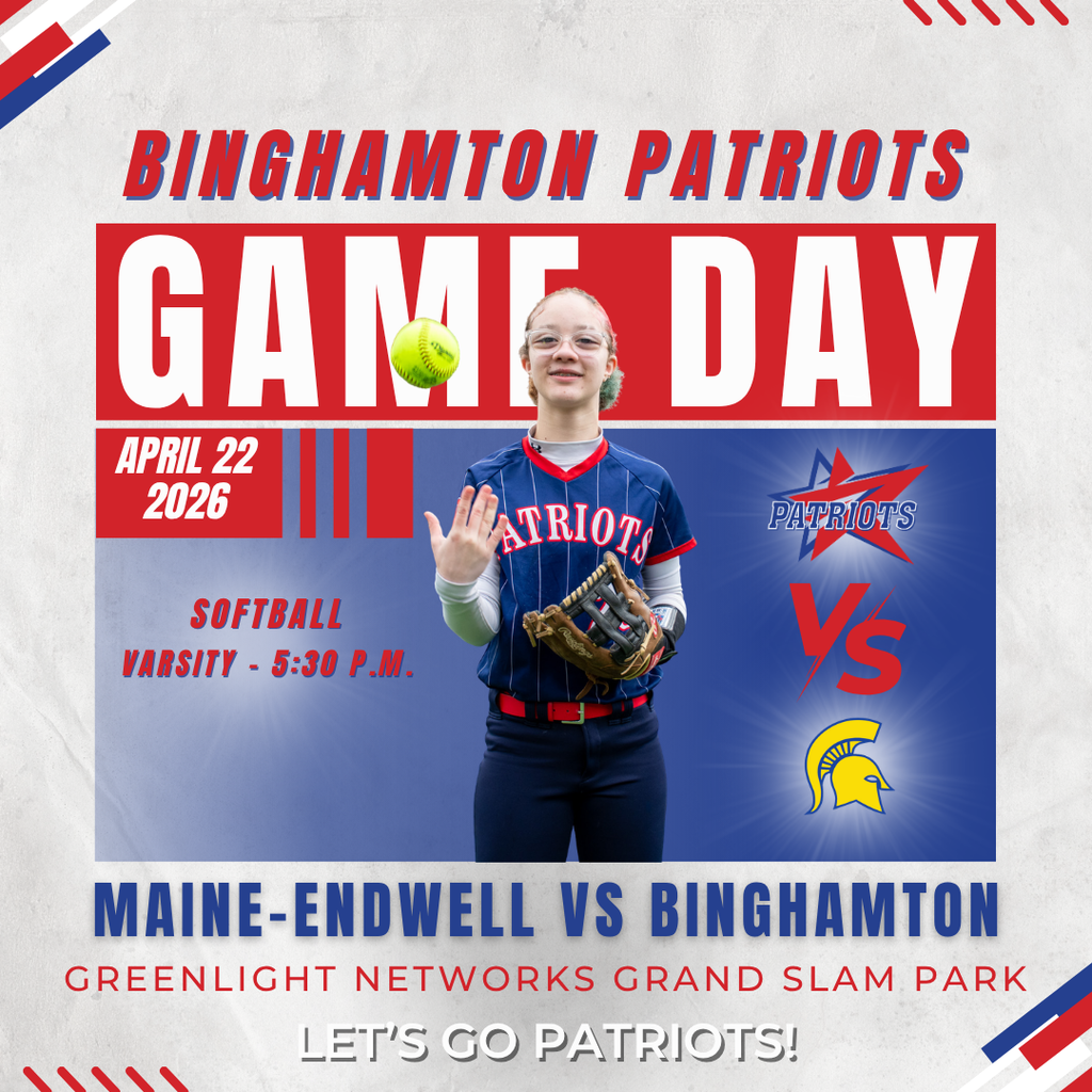 game day graphic with information about softball game against maine-endwell
