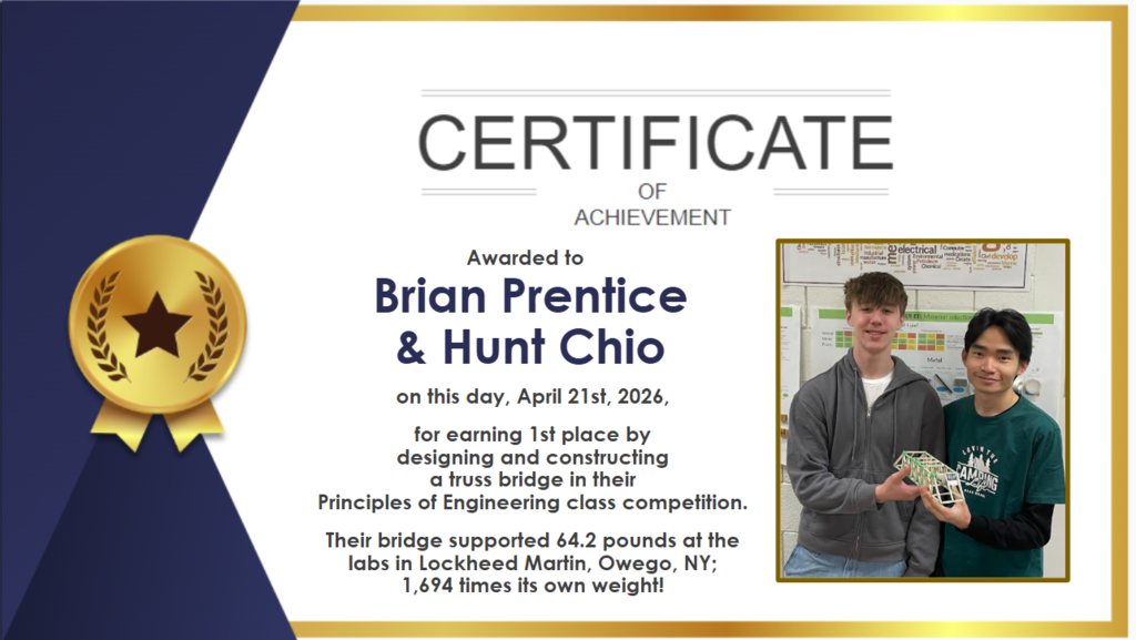 certificate of achievement for brian prentice & hunt chio
