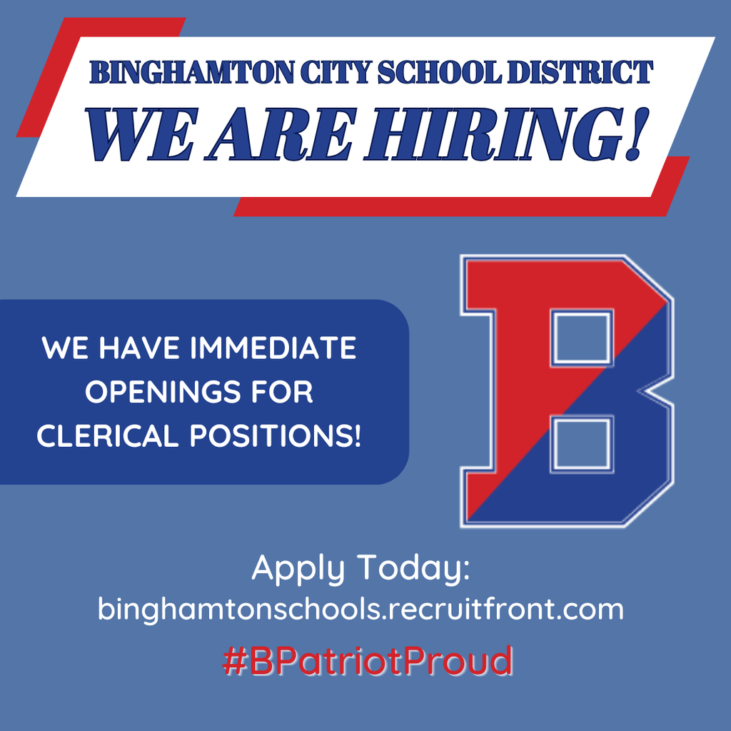 now hiring graphic with binghamton B logo