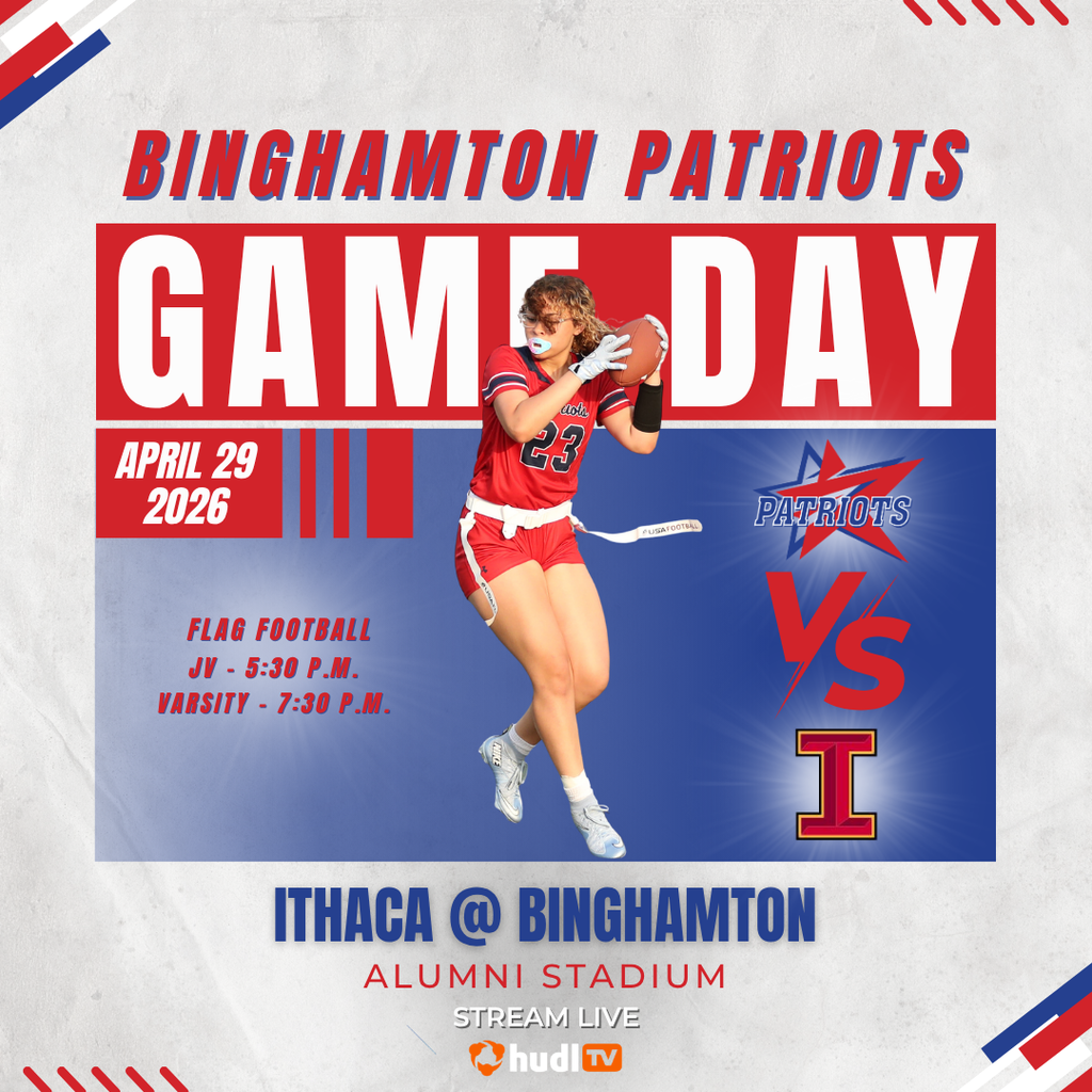game day graphic with information about flag football game against ithaca