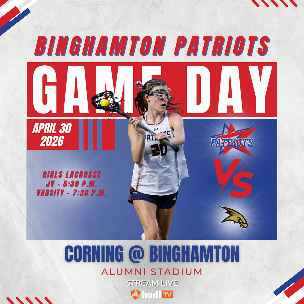 game day graphic with information about girls lacrosse game against corning