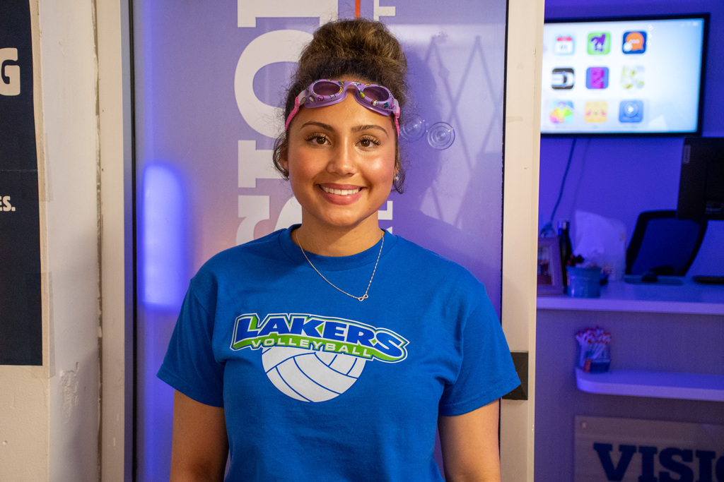 student wearing finger lakes lakers shirt