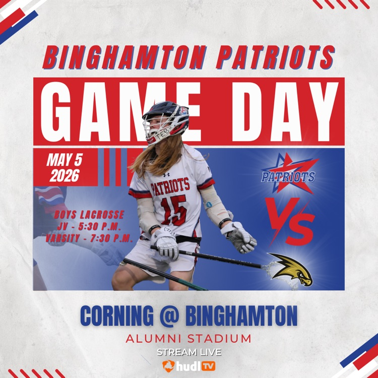 game day graphic with information about boys lacrosse game against Corning