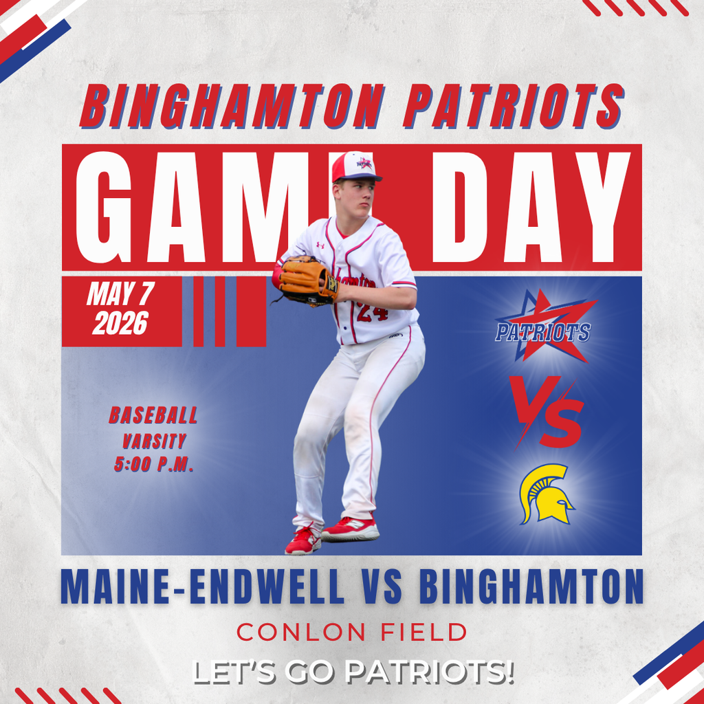 game day graphic with information about baseball game against maine-endwell