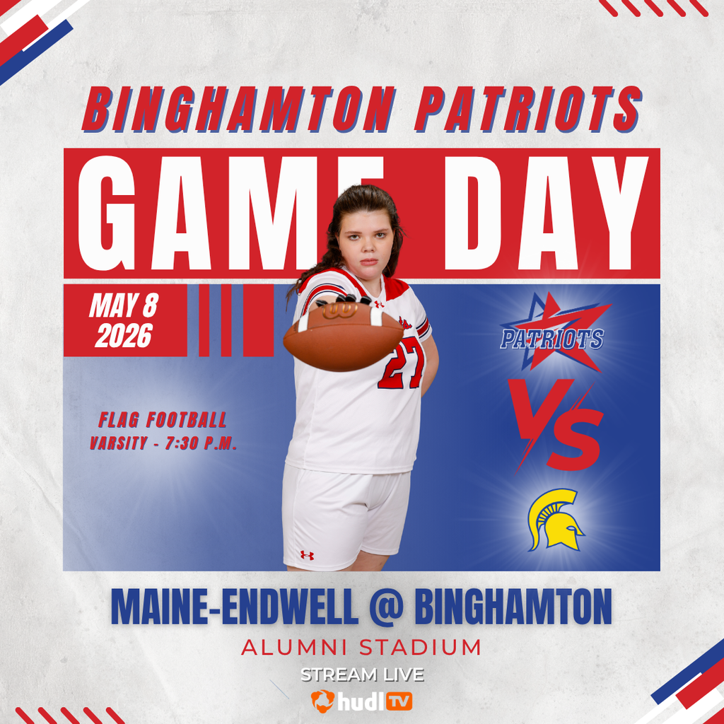 game day graphic with information about flag football game against Maine-Endwell