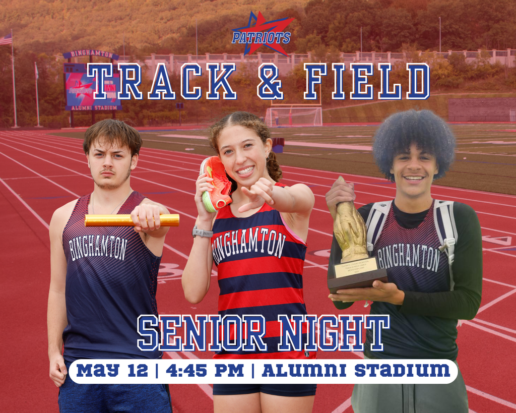 track and field senior night graphic with images of three athletes