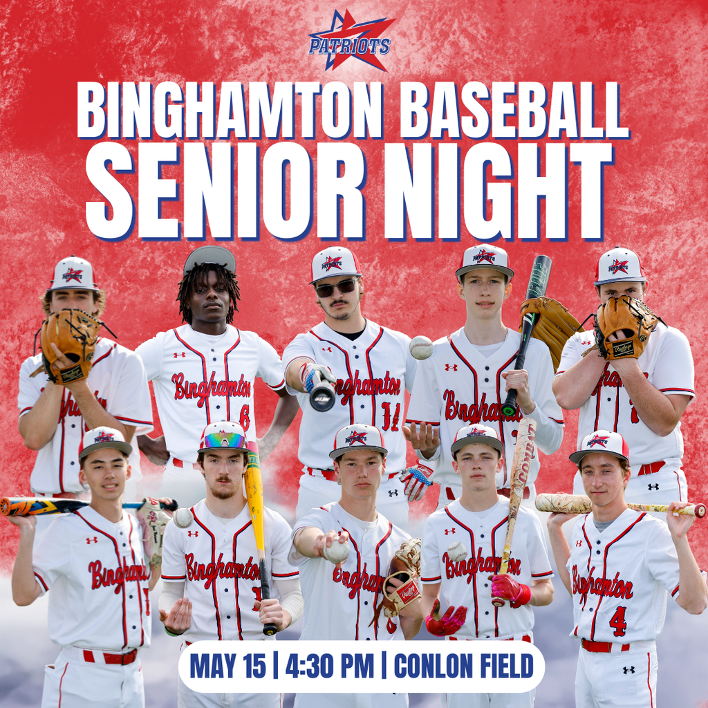 baseball senior night graphic with images of ten seniors from patriots baseball team