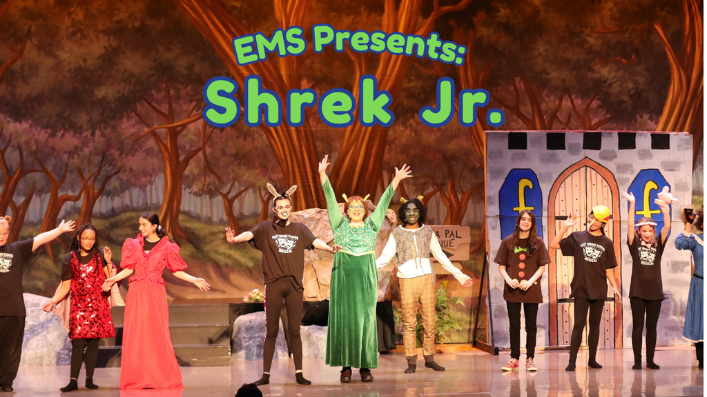 shrek jr. cast members perform on stage at east middle school