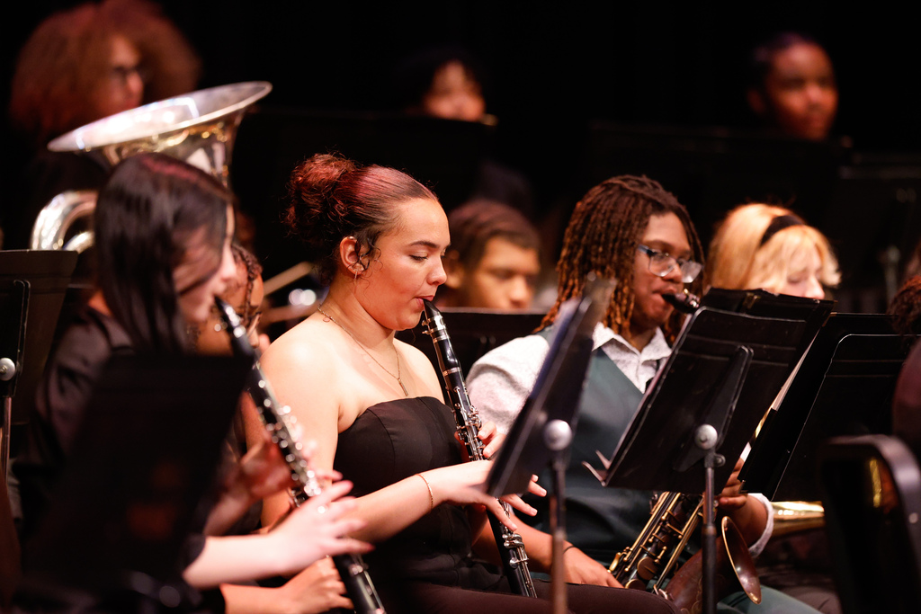bhs band students perform on helen foley theatre stage