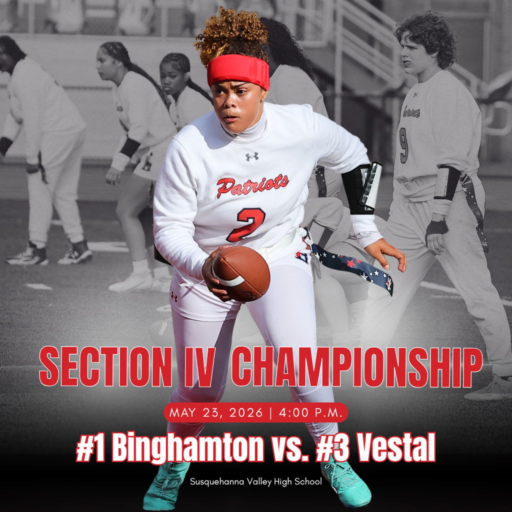 graphic with information about section four flag football championship featuring image of player running with football