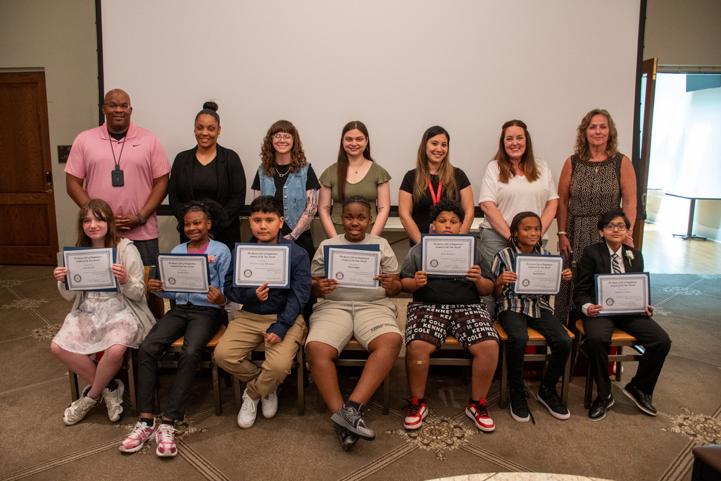 binghamton rotary fifth grade students of the year pose for photos with their teachers