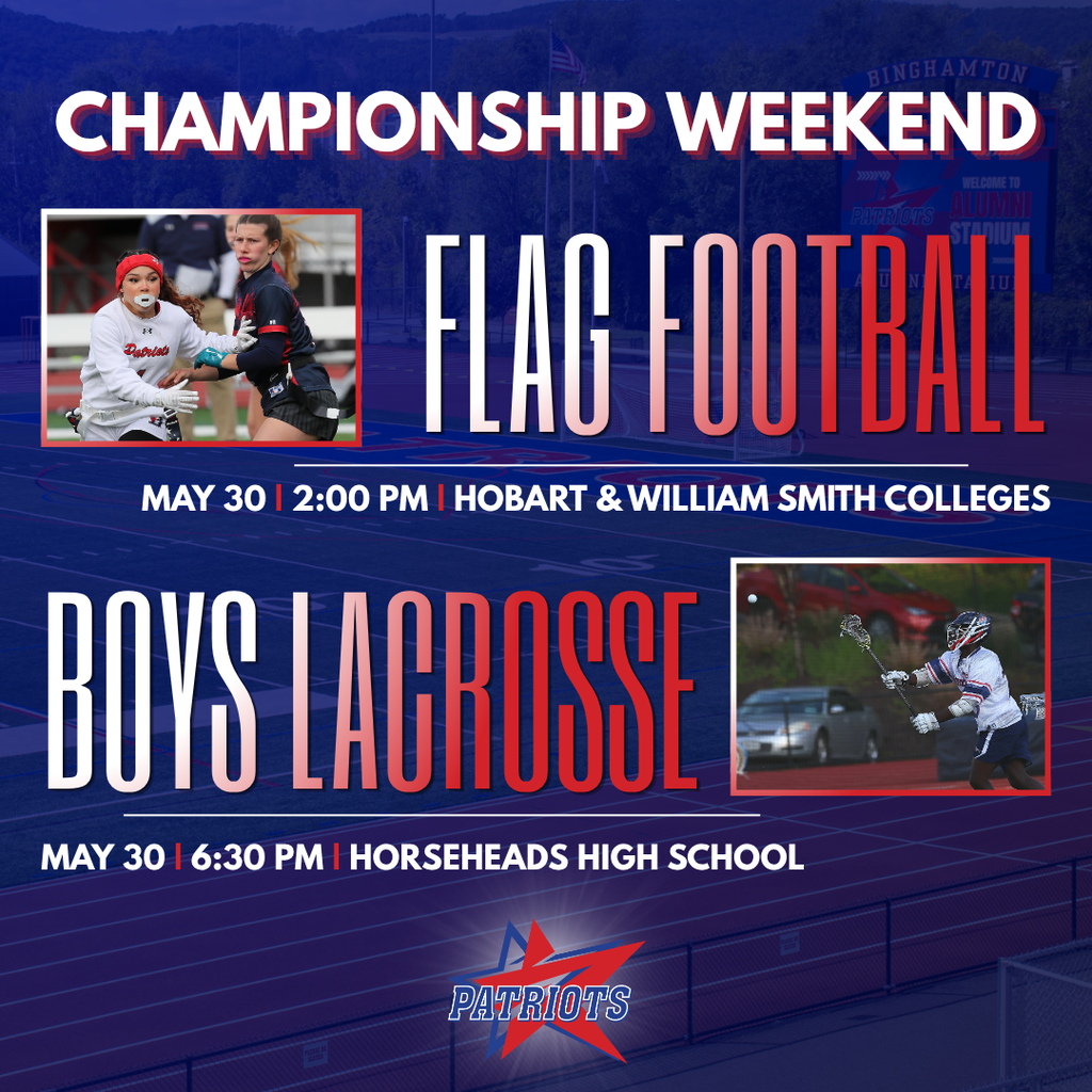 championship weekend graphic with images of flag football player and boys lacrosse player
